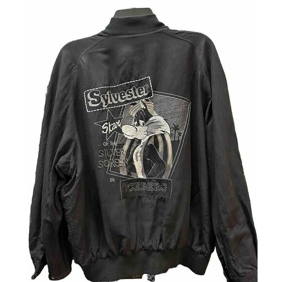 VINTAGE Men's ICEBERG DISNEY Sylvester Lightweight Black Zip Jacket SIZE 50 L - Picture 4 of 10